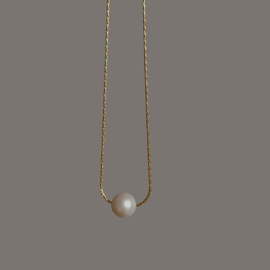 Natural freshwater round pearl necklace with titanium steel gold chain – CC Jewelry