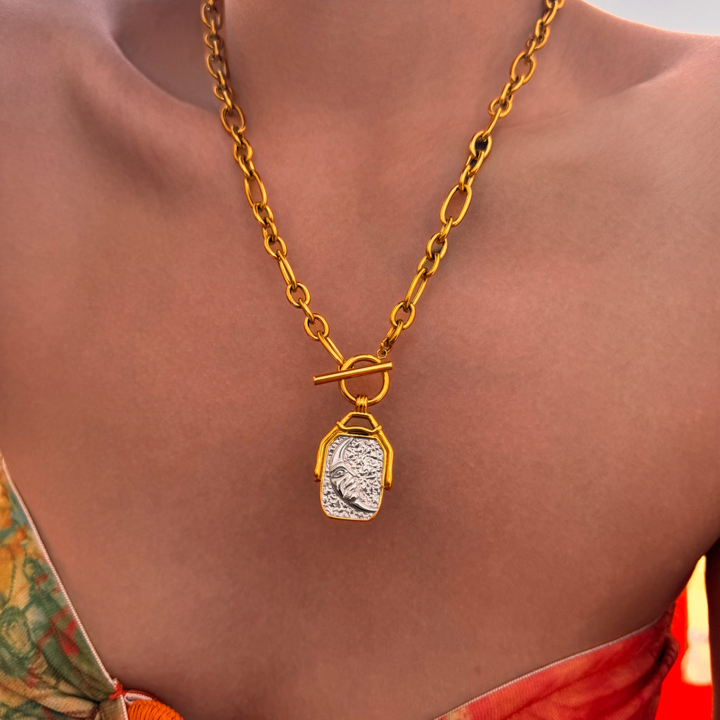 Sun & Moon Reversible Pendant Necklace | 18K Gold PVD Titanium Steel