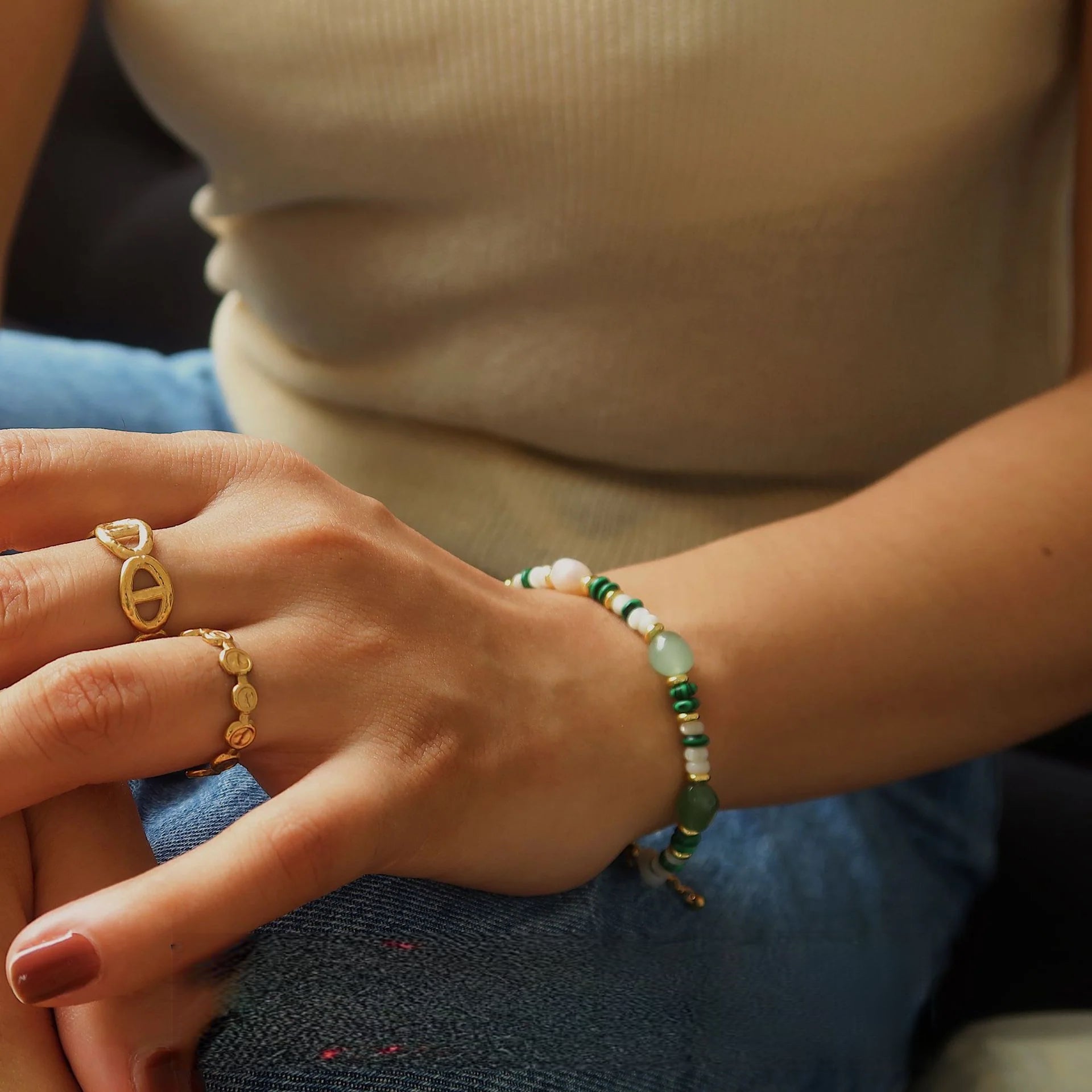 Natural Stone Beaded Necklace & Bracelet – Crystal, Malachite & Pearl | CC Jewelry