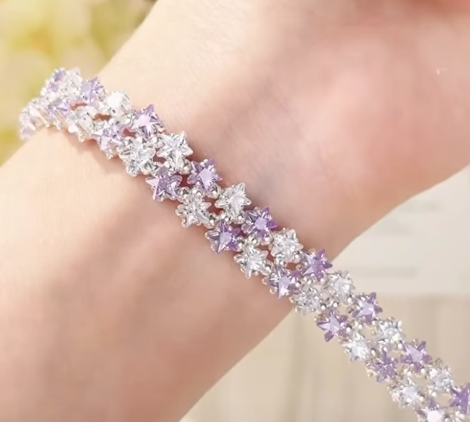 The Starburst Bliss DIY Bracelet Kit | Purple & Clear Zircon Stars #003