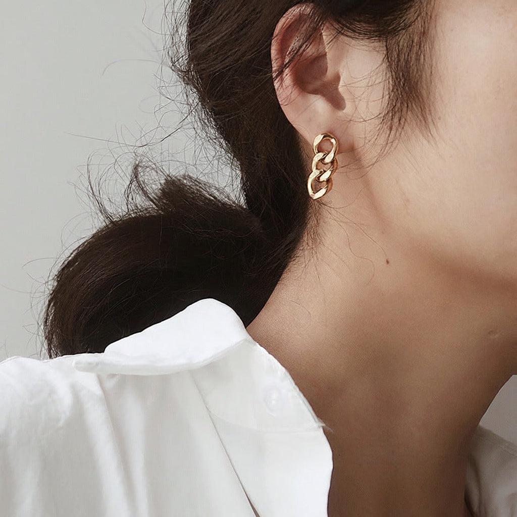 18K gold chain drop earrings for women on model
