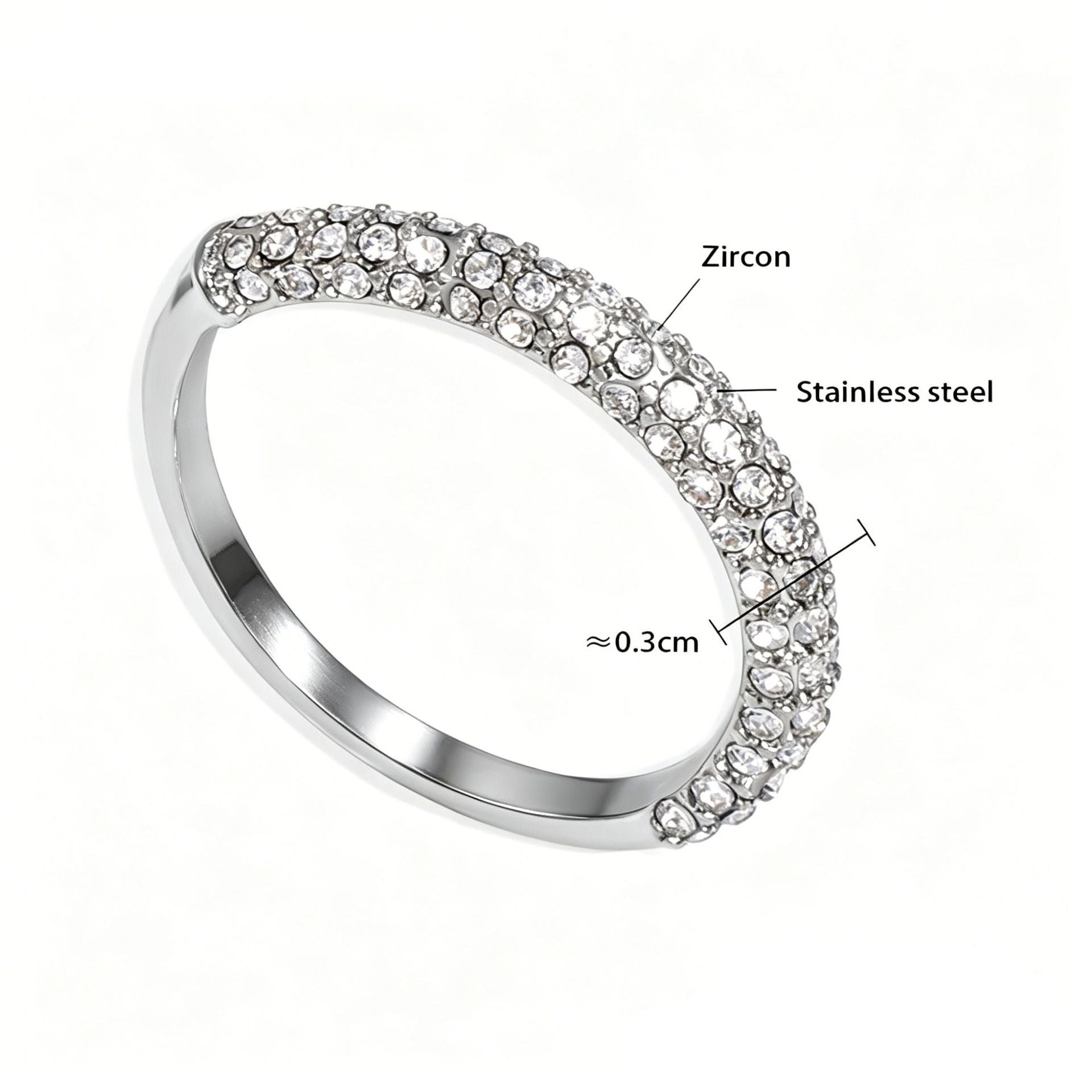 Silver-tone tarnish-resistant stainless steel ring with white zirconia crystal
