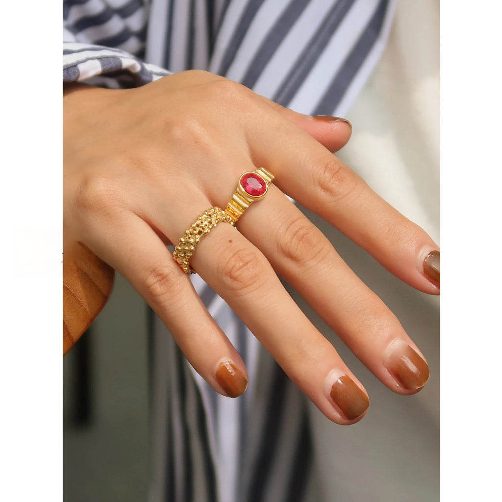 Titanium Steel Woven Open Ring – Adjustable Hollow Gold Band