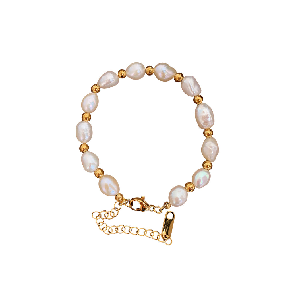 Natural baroque freshwater pearl bracelet with 18K gold vacuum plated titanium steel chain