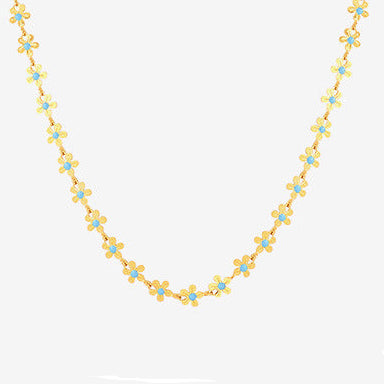 18K Gold Plated Blue Enamel Flower Pendant Necklace Jewelry by CC Jewelry