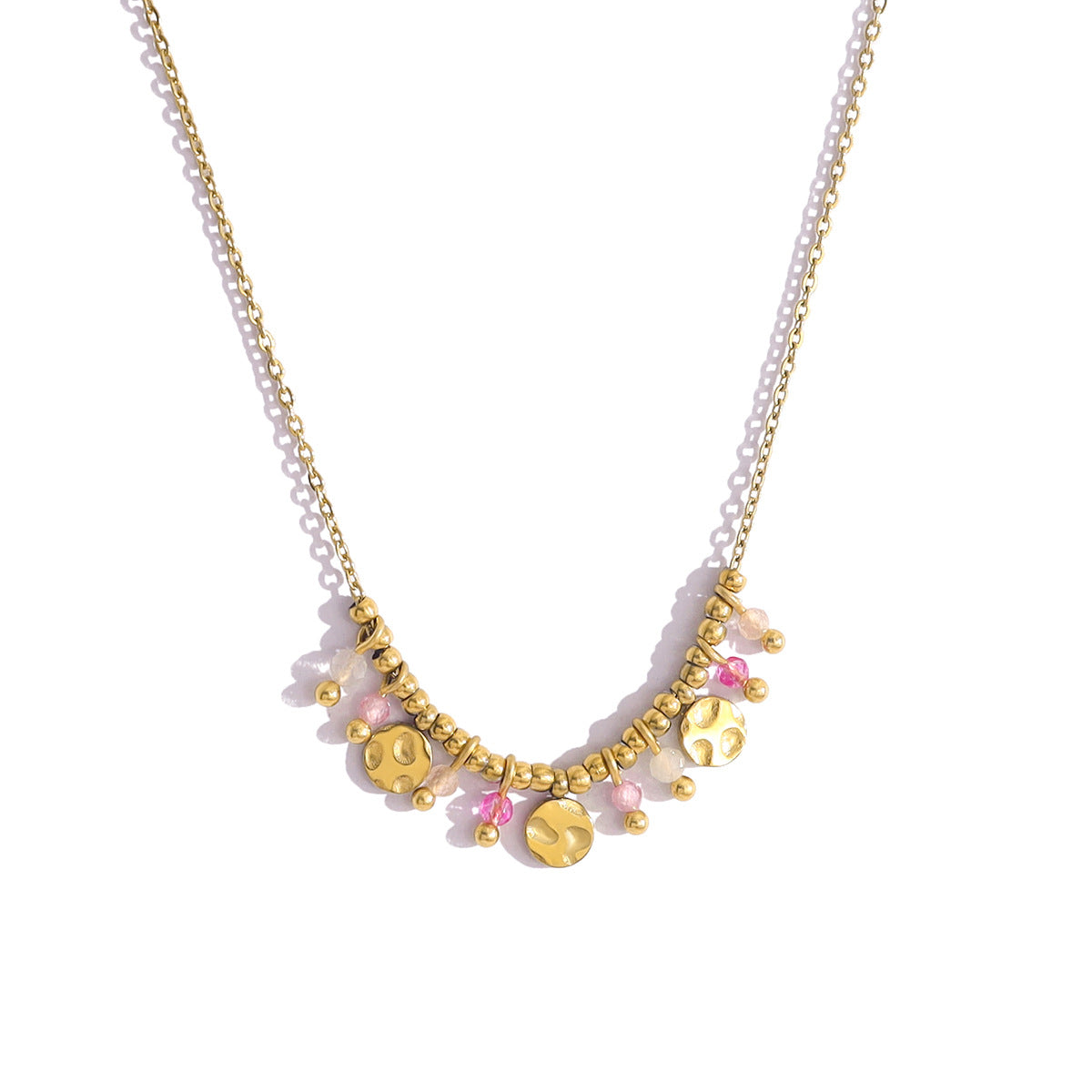 Natural stone disc pendant necklace in 18K gold titanium steel - CC Jewelry