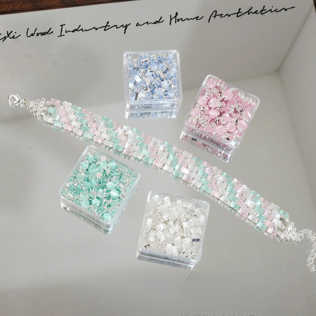 Rectangular Cat Eye Zircon Beads – 18K Color-Fast DIY Bracelet & Necklace Supplies (30 pcs)