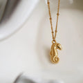 Gold Seahorse & Shell Pendant Necklace | 18K Titanium Steel Ocean Jewelry