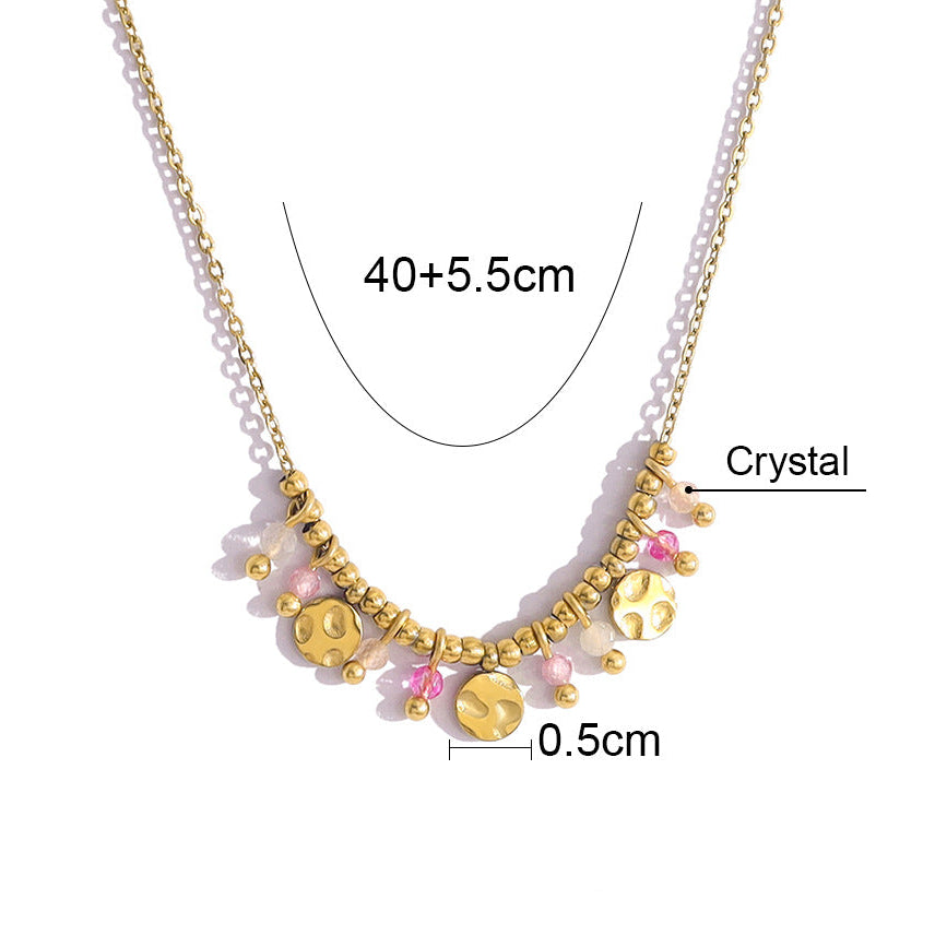 Close up of 18K gold plated tarnish free disc pendant details