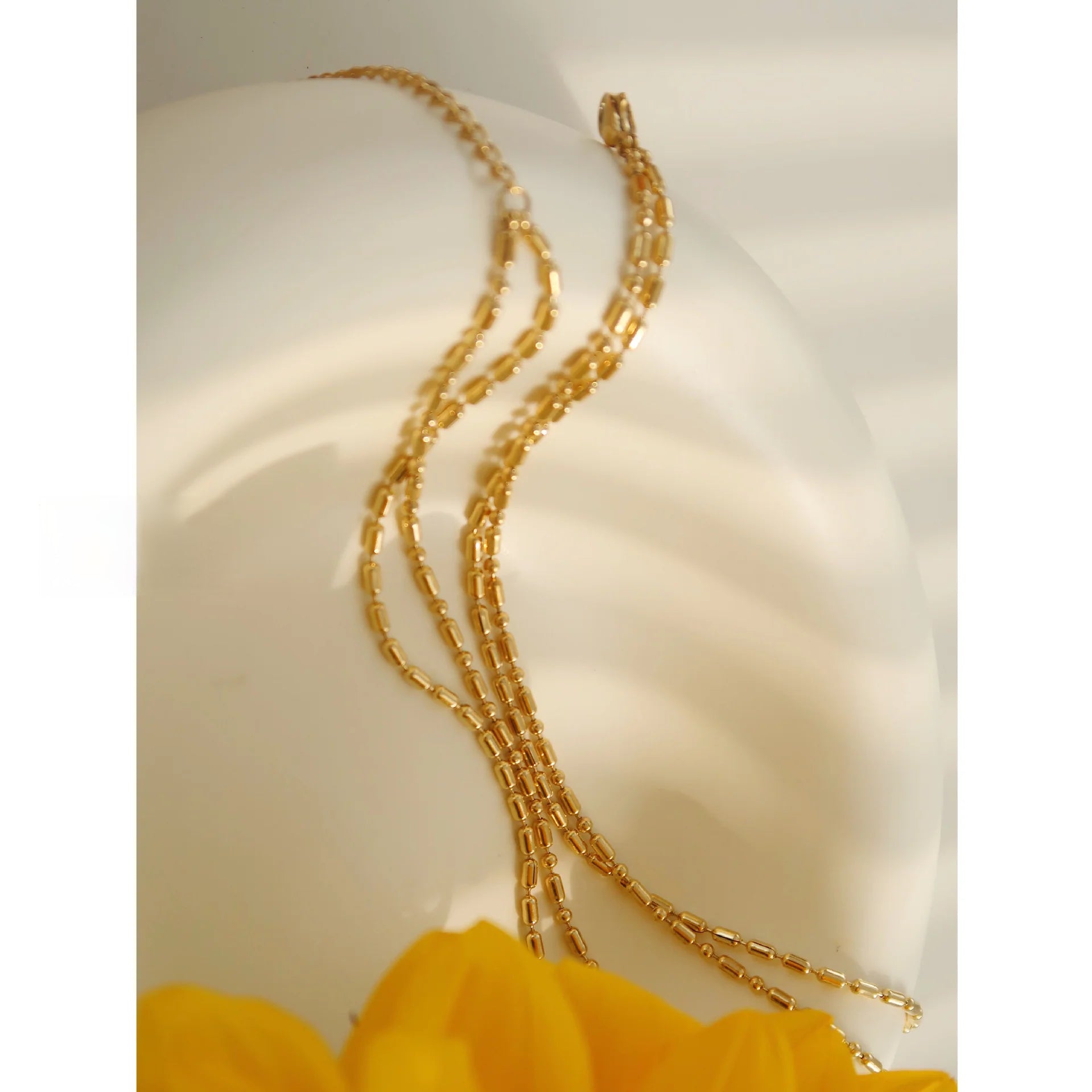 Double Layer Rice Bead Necklace | Gold Layering Chain Stainless Steel