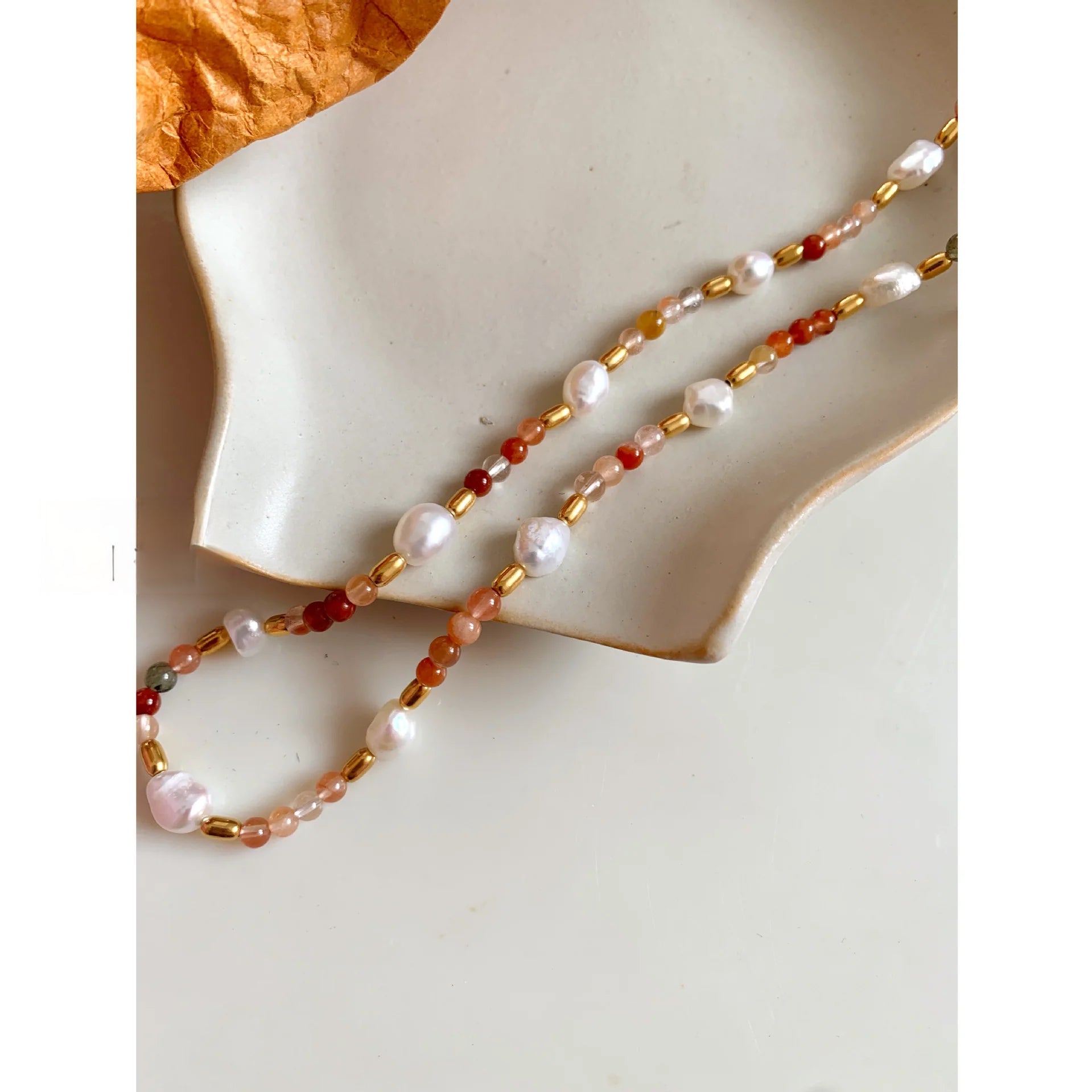 Natural Stone Beaded Necklace & Bracelet – Crystal, Malachite & Pearl | CC Jewelry