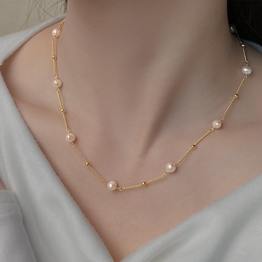 Starry elegant freshwater pearl necklace collarbone chain for women