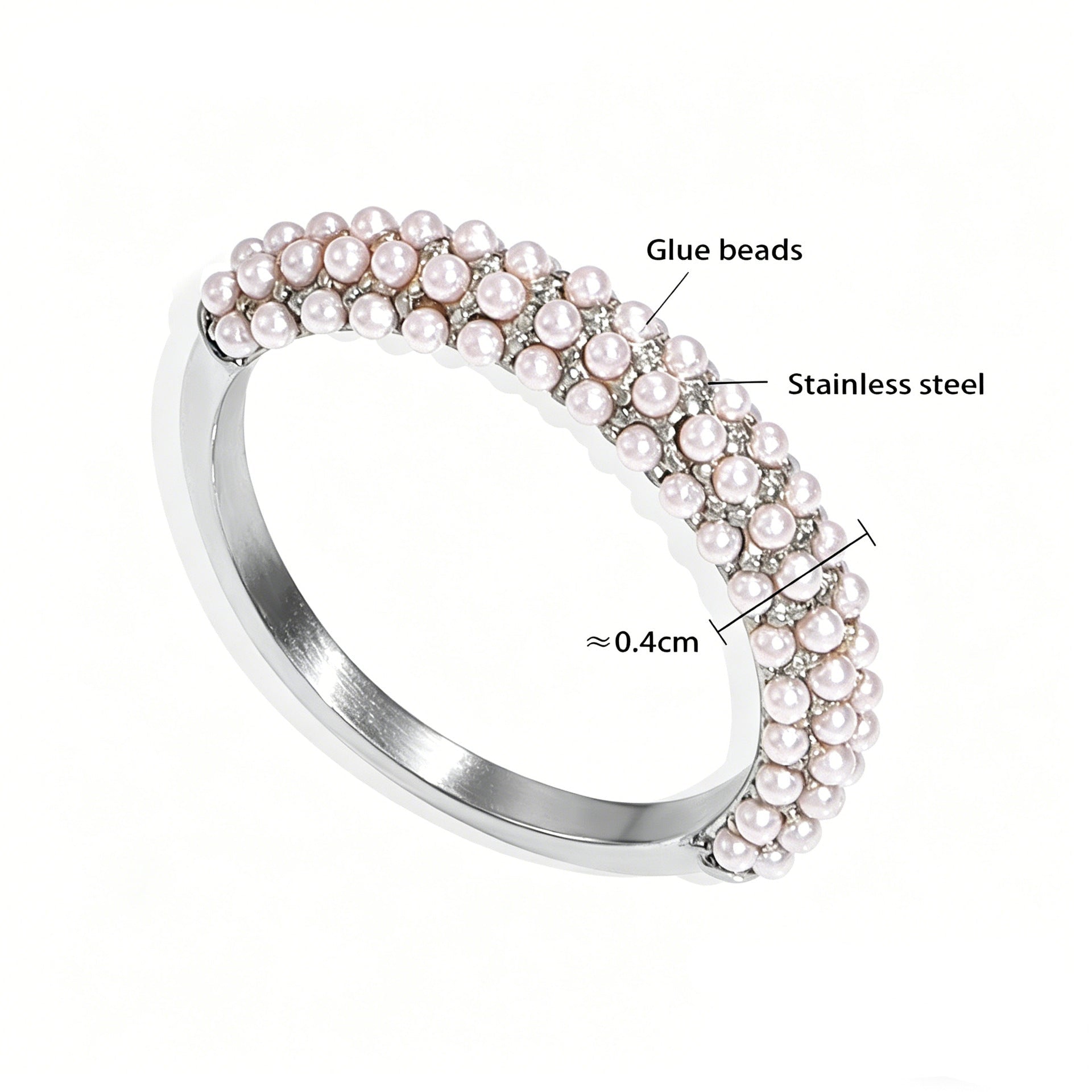 Sleek silver stainless steel adjustable ring featuring a classic pearl inlay