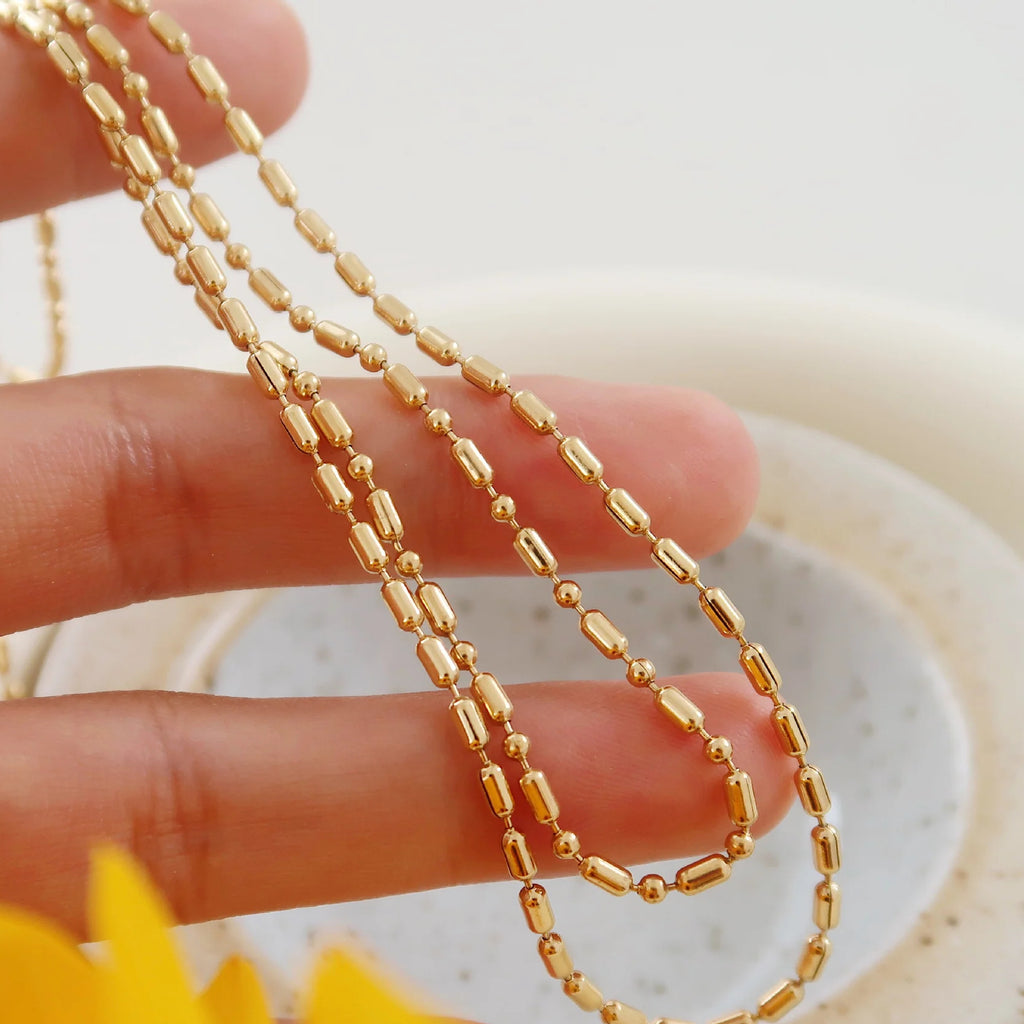 Double Layer Rice Bead Necklace | Gold Layering Chain Stainless Steel