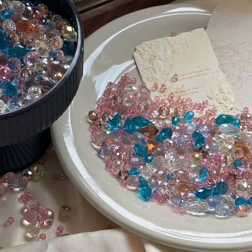 Rose & Bird Powder Blue Crystal Teardrop Beads | 30g Pack (~75 pcs) for DIY Jewelry Making