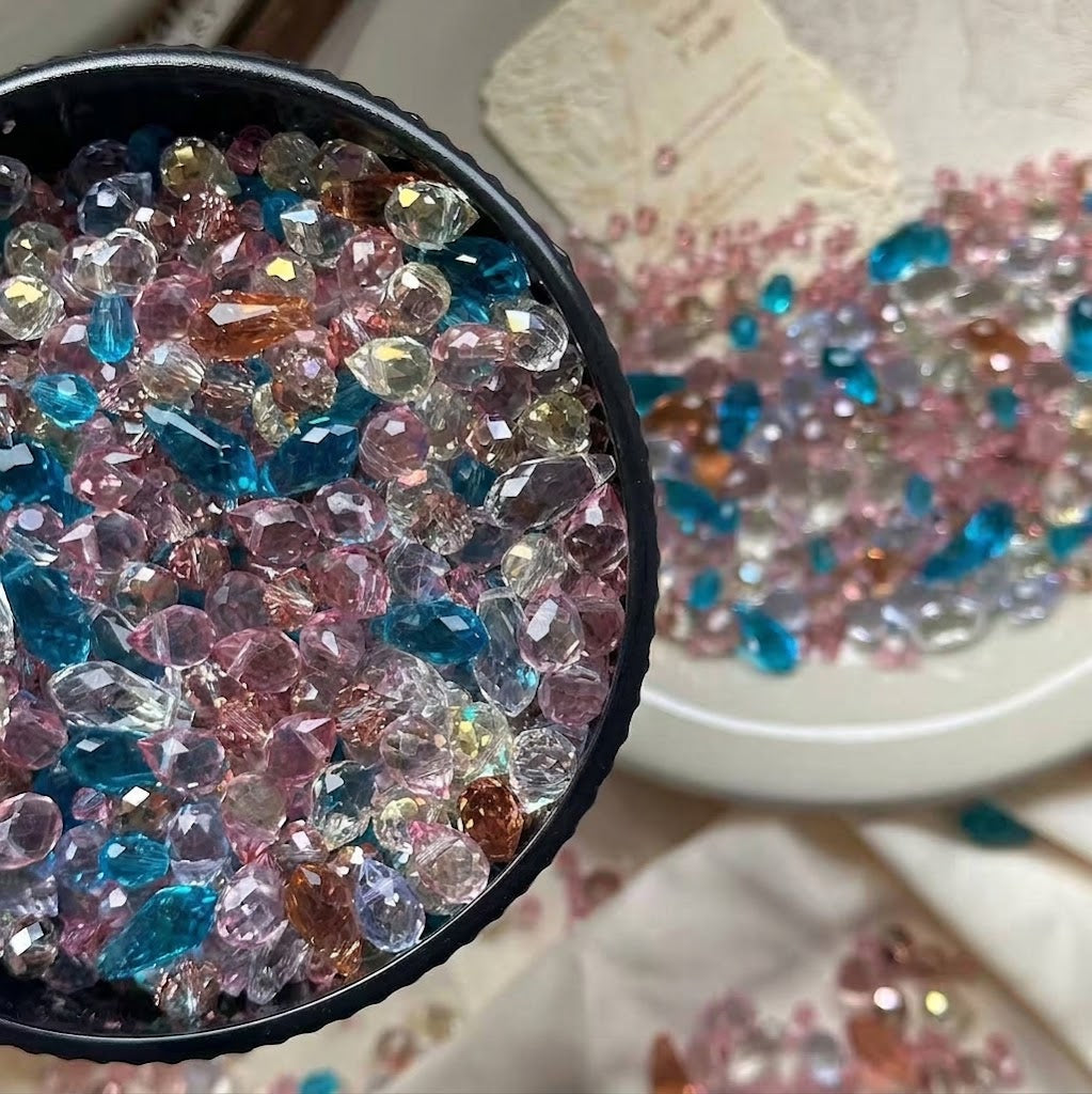 Rose & Bird Powder Blue Crystal Teardrop Beads | 30g Pack (~75 pcs) for DIY Jewelry Making