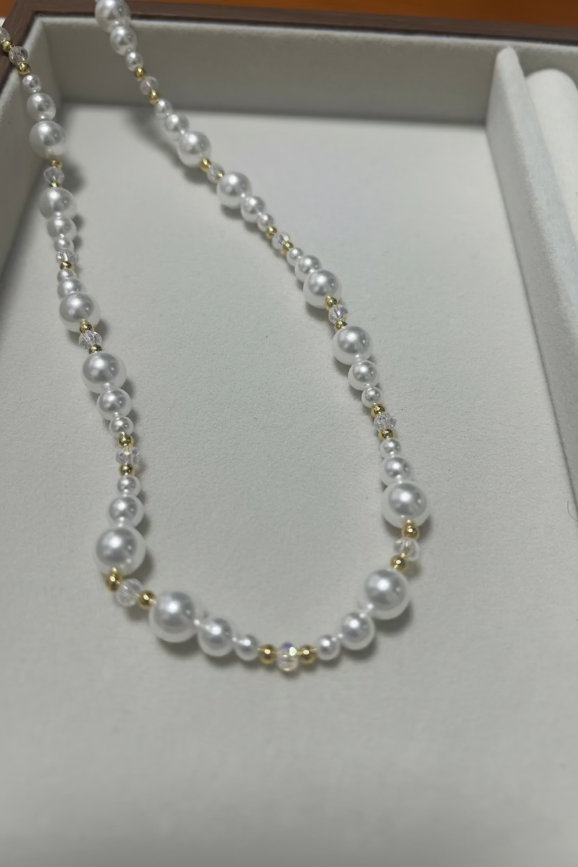 DIY Pearl & Crystal Necklace Making Kit | Glass Pearl + Seed Beads + Faceted Crystal