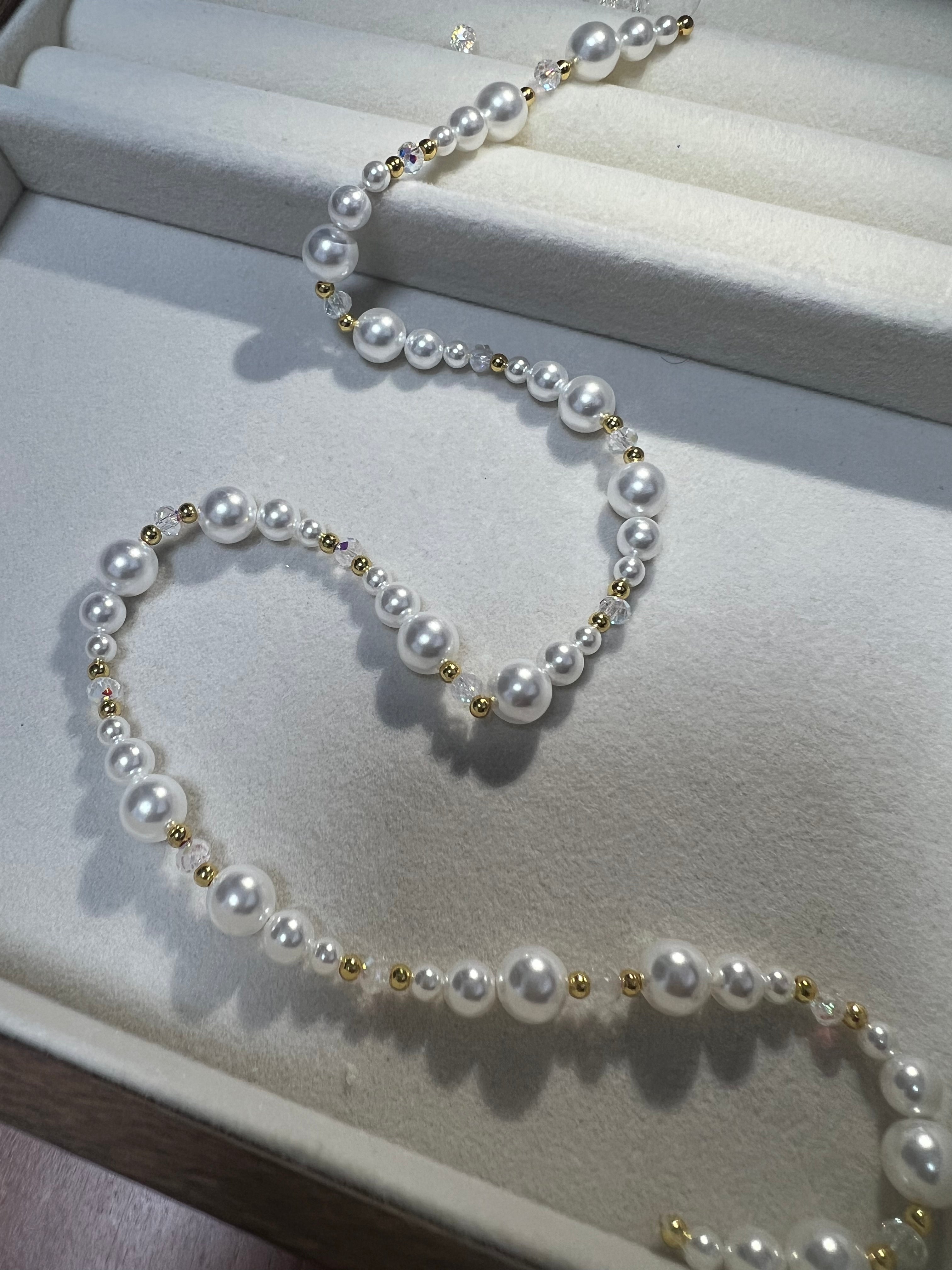 DIY Pearl & Crystal Necklace Making Kit | Glass Pearl + Seed Beads + Faceted Crystal