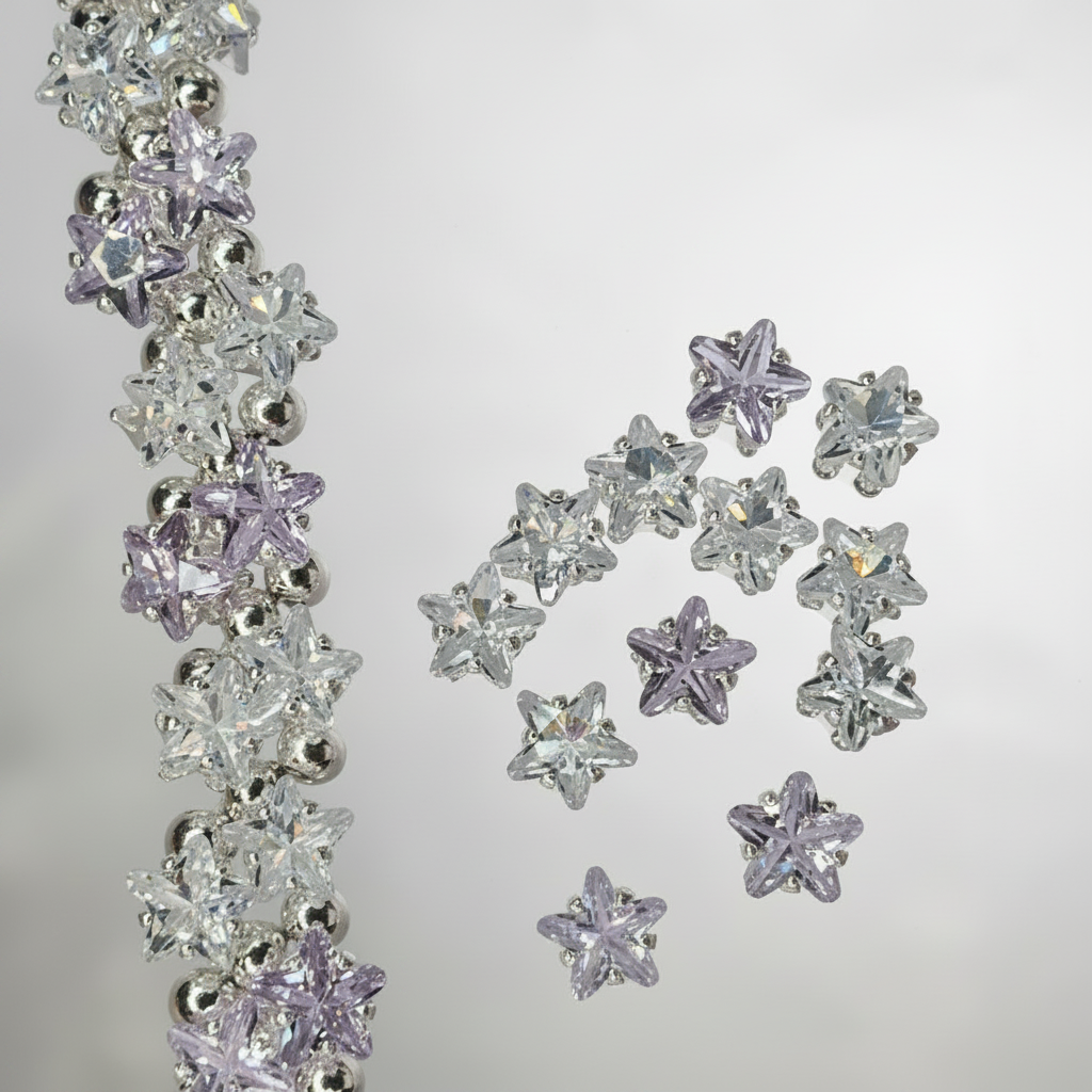 The Starburst Bliss DIY Bracelet Kit | Purple & Clear Zircon Stars #003