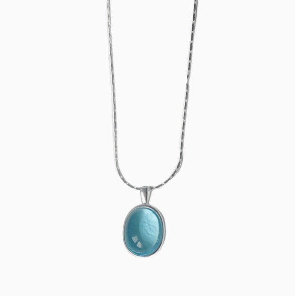 S925 Sterling Silver Moonstone & Aquamarine Oval Pendant Necklace | Snake Chain