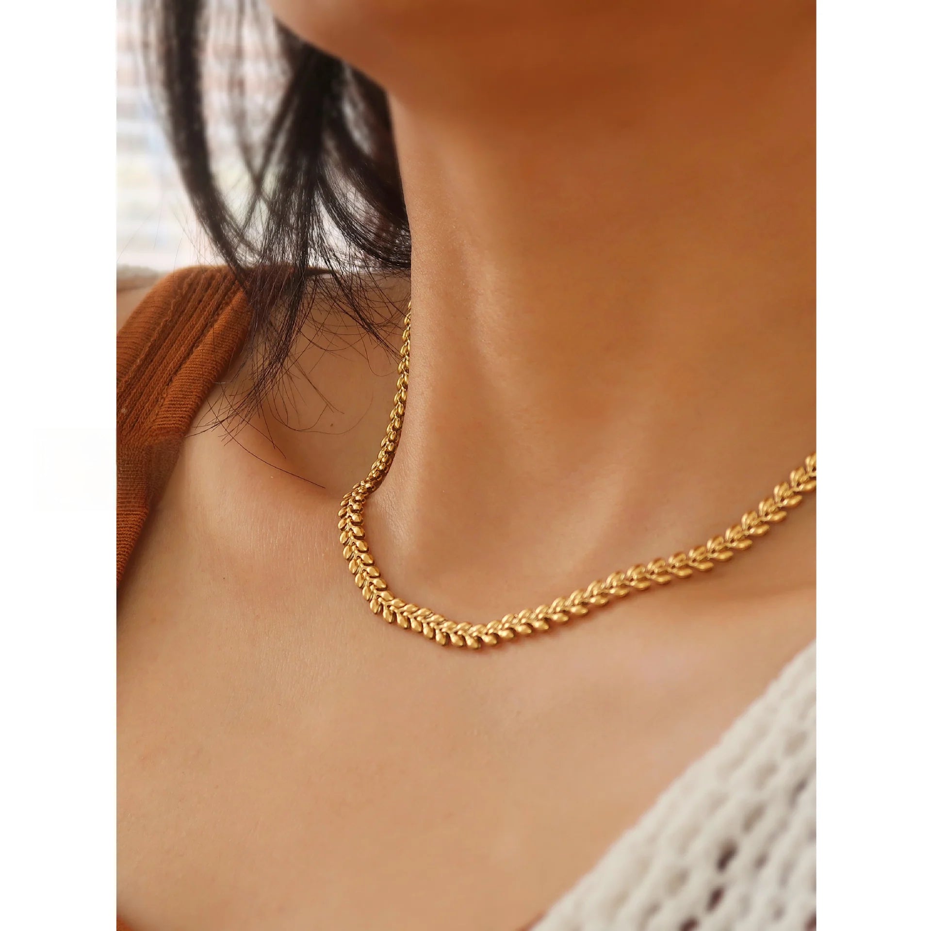 Titanium Steel Heart & Wheat Chain Necklace – Tarnish-Free Everyday Elegance