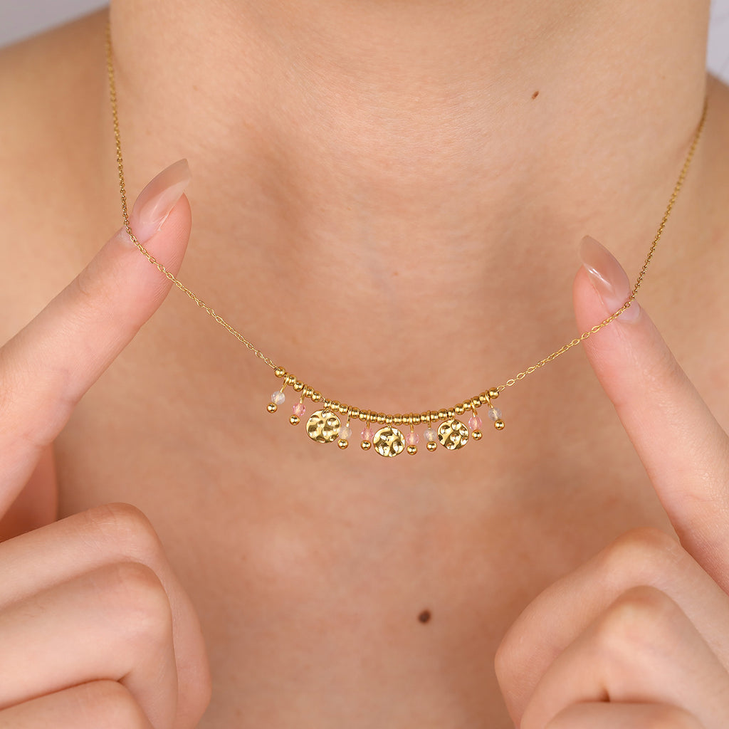 Elegant minimalist jewelry genuine natural stone disc clavicle chain