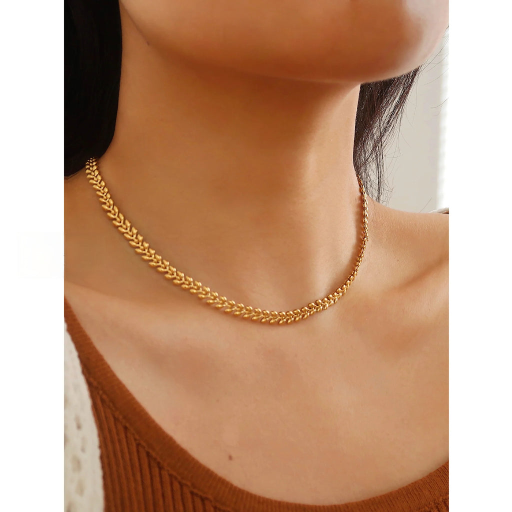 Titanium Steel Heart & Wheat Chain Necklace – Tarnish-Free Everyday Elegance
