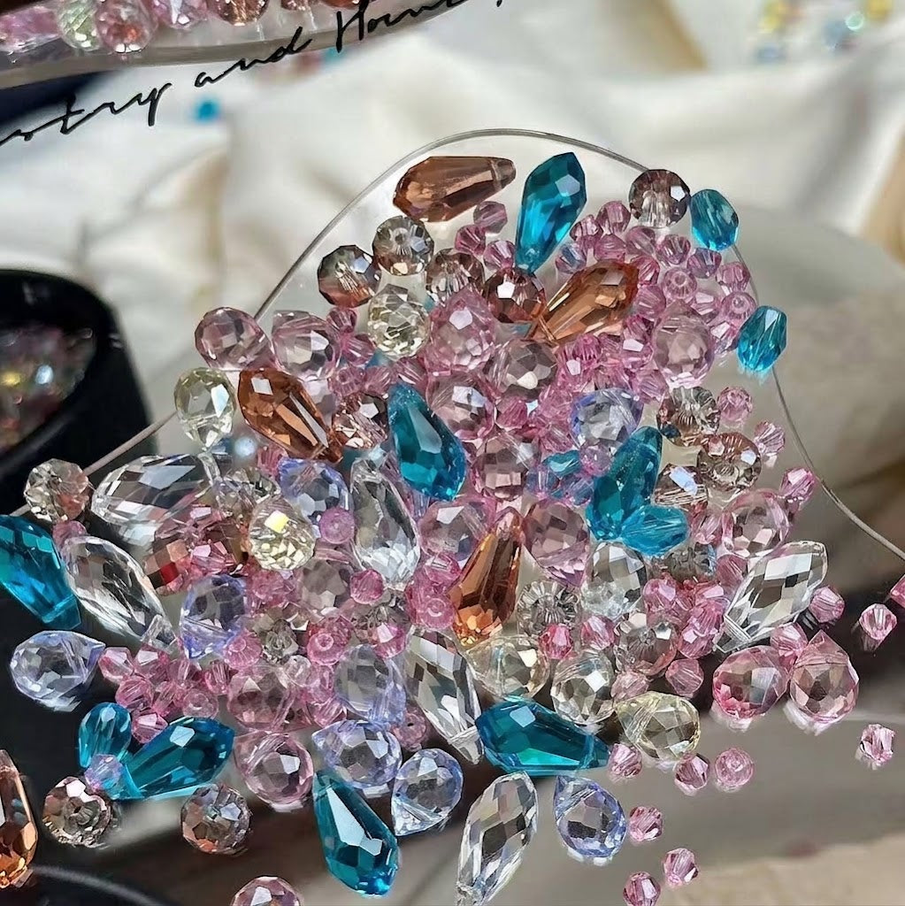 Rose & Bird Powder Blue Crystal Teardrop Beads | 30g Pack (~75 pcs) for DIY Jewelry Making