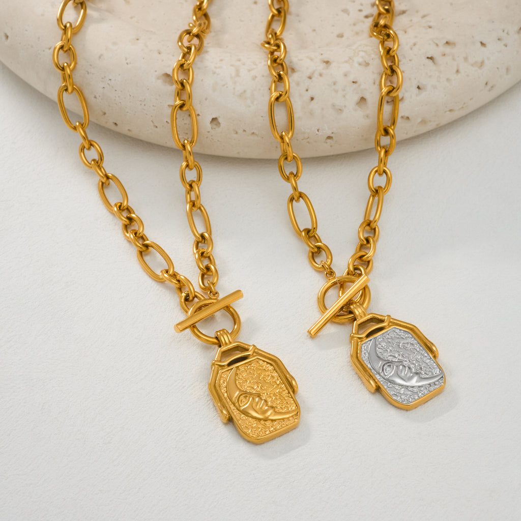 Sun & Moon Double-sided pendant| 18K Gold PVD Titanium Steel