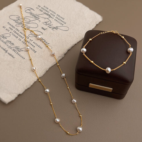 5A freshwater pearl bracelet and necklace set with 18K gold plated starry design