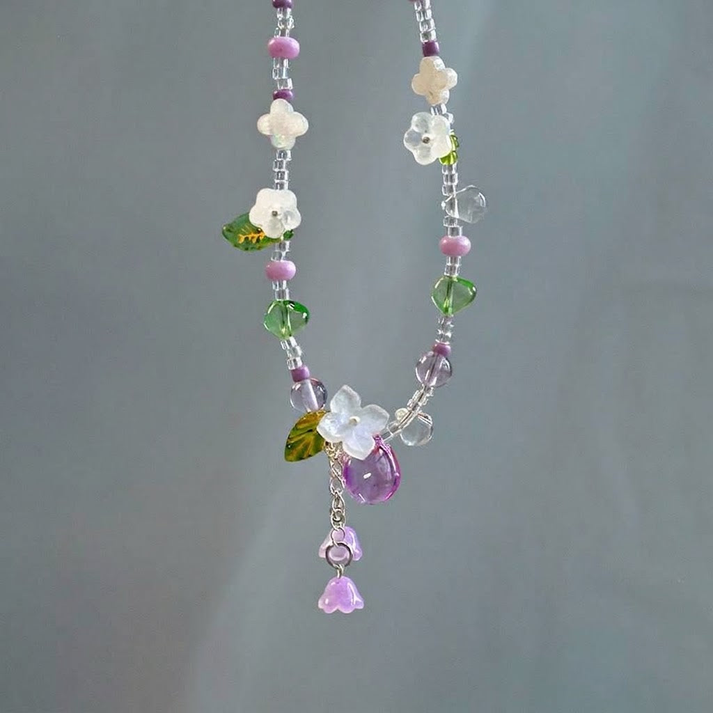 Handcrafted Grape Water Drop Glass Beads | Bellflower & Flower Petal Loose Beads for DIY Jewelry