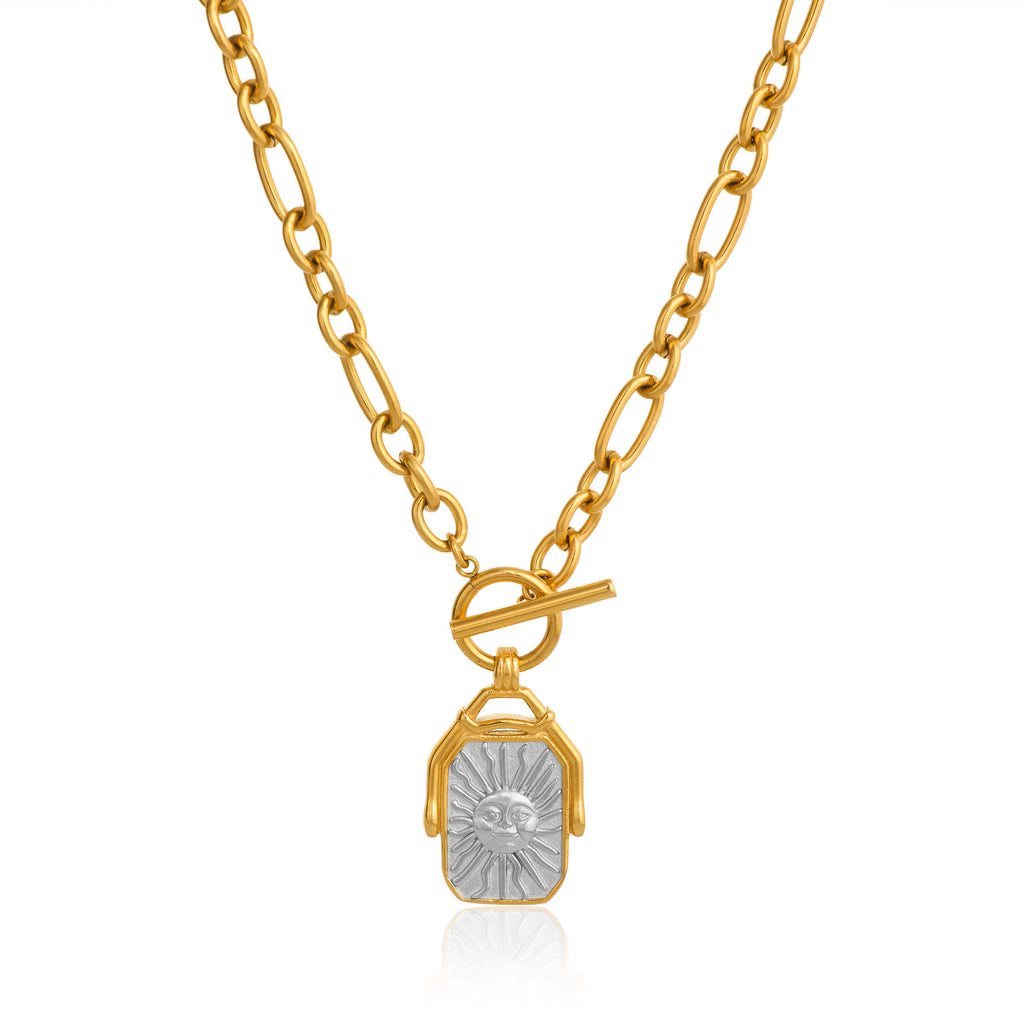 Sun & Moon Reversible Pendant Necklace | 18K Gold PVD Titanium Steel