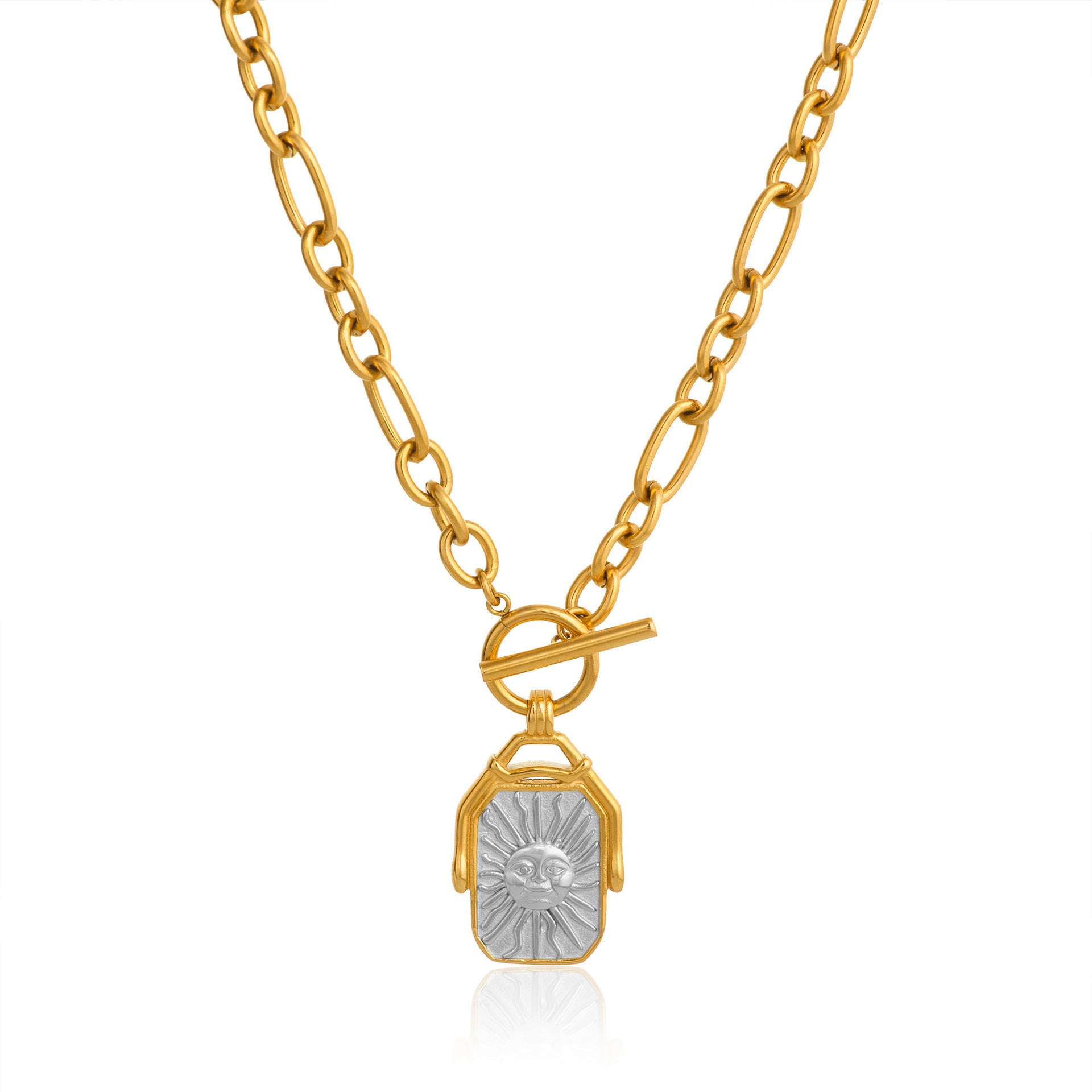 Sun & Moon Reversible Pendant Necklace | 18K Gold PVD Titanium Steel