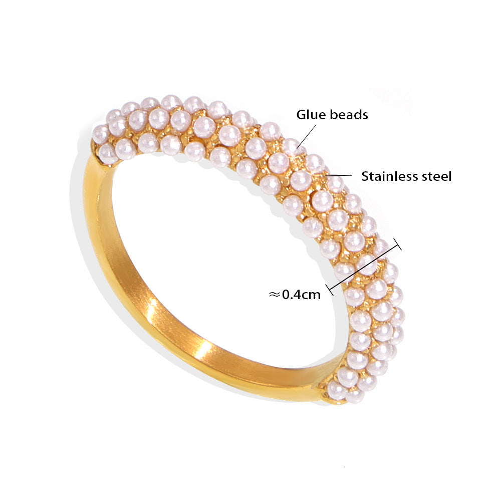 Elegant gold adjustable band ring with elegant imitation pearl setting